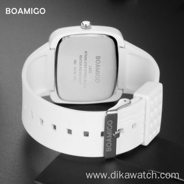 BOAMIGO Personality Creative Square Dial Soft Rubber Strap Gift Wristwatch Quartz Watch For Boy And Girl